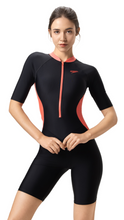 Load image into Gallery viewer, Zip Front Short Sleeve Kneesuit (Black/Coral Sands)