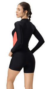 Long Sleeve Rash Top and Jammer Set (Black/Coral Sands)