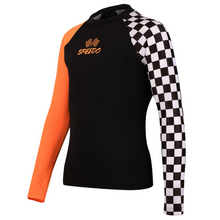 Load image into Gallery viewer, Splash &amp; Learn 2.0 Boys Printed Longsleeve Rash Top (Black/Papaya/White)