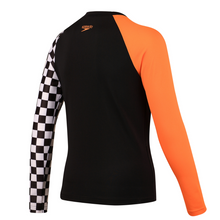 Load image into Gallery viewer, Splash &amp; Learn 2.0 Boys Printed Longsleeve Rash Top (Black/Papaya/White)