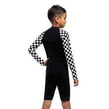Load image into Gallery viewer, Splash &amp; Learn 2.0 Boys Printed All-In-One Sun Suit 1pc (Black/White)