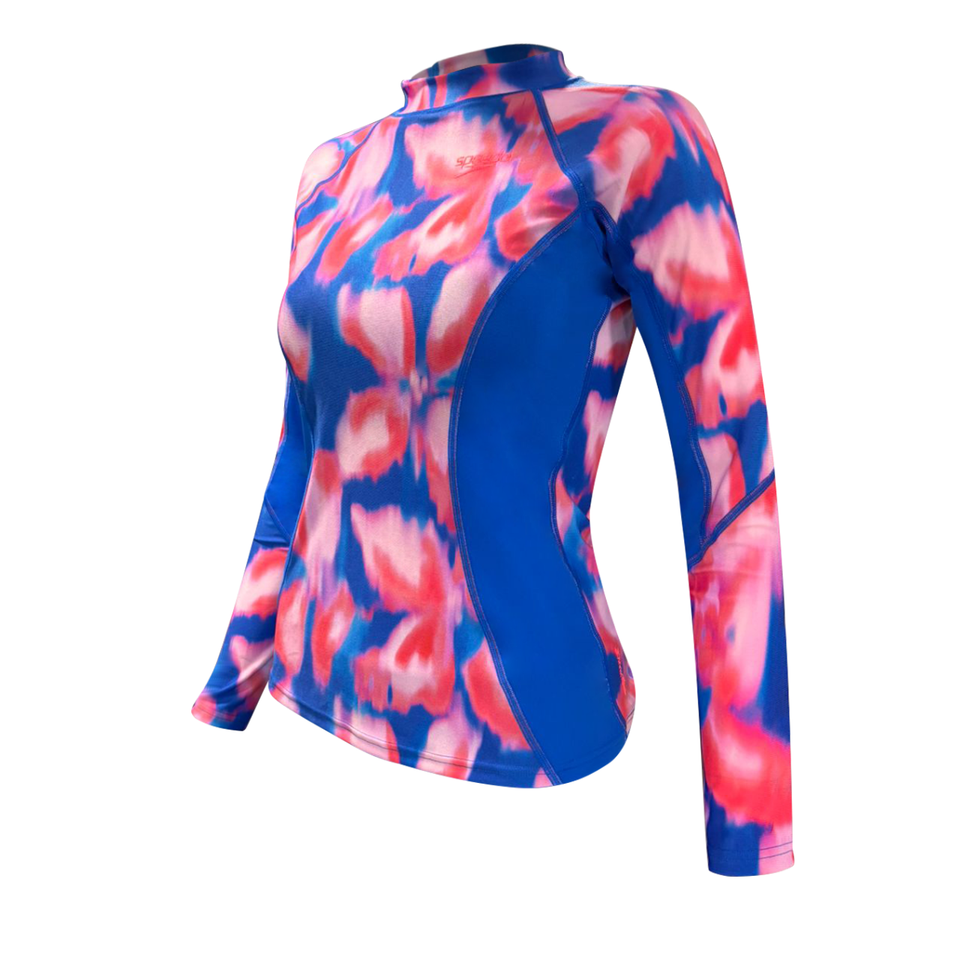 Speedo Printed Long Sleeve Rash Top Bloom Blur/Lagoon Blue 1L-14001203 ...