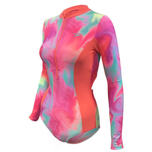 Printed Long Sleeve Wrap Back 1PC (Hula Blend/Coral Sands)