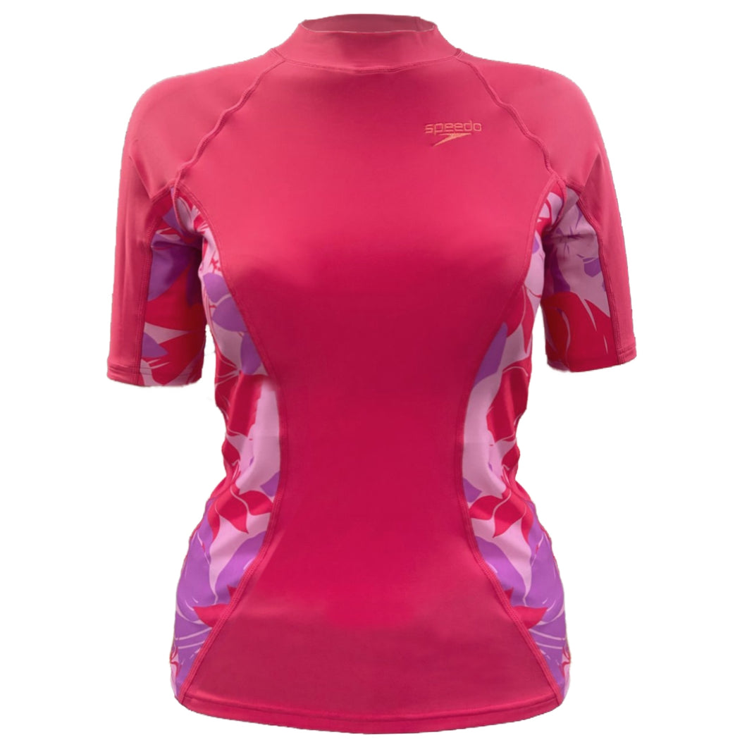 Printed Short Sleeve Rash Top (Kaluna Floral Raspberry Fill)
