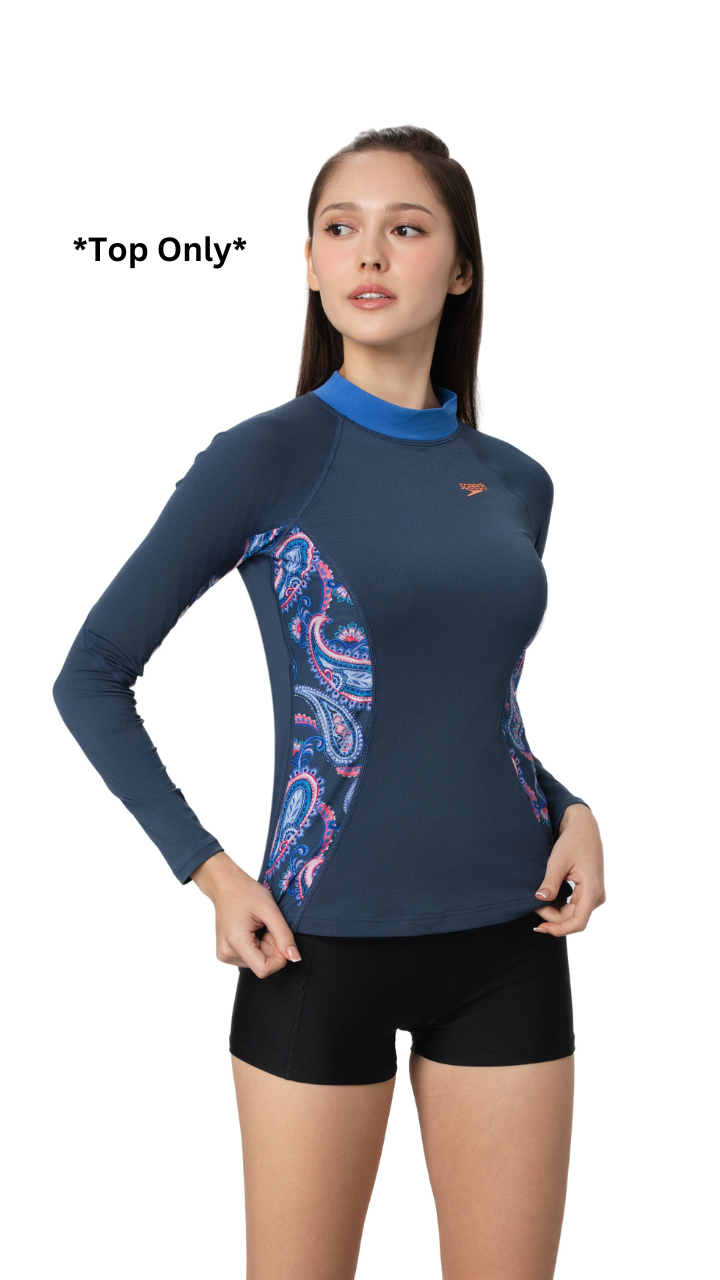 Printed Long Sleeve Rash Top Paisley Print (Spruce Blue)