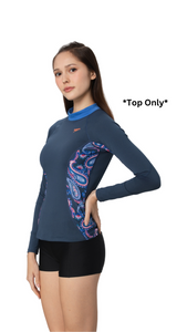 Printed Long Sleeve Rash Top Paisley Print (Spruce Blue)