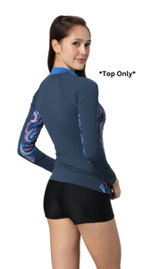 Printed Long Sleeve Rash Top Paisley Print (Spruce Blue)