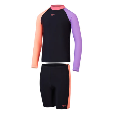 Sweet Purple Girls Colorblock Rash Top and Jammer Set