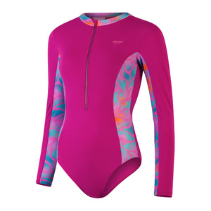 Linear Curves Long Sleeve Panel Swimsuit