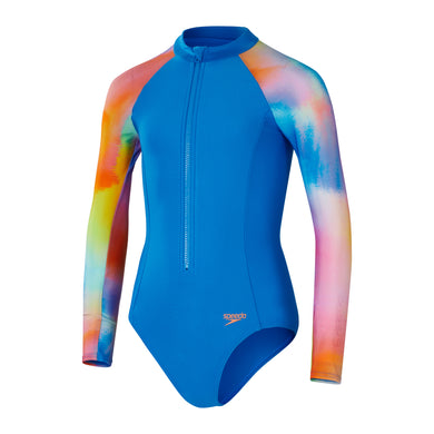 Botanical Ombre Girls Long Sleeve Swimsuit (Punch Blue)