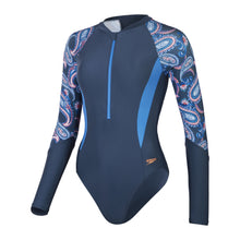 Load image into Gallery viewer, Paisley Print Long Sleeve Swimsuit Spruce Blue