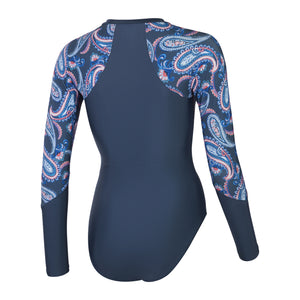 Paisley Print Long Sleeve Swimsuit Spruce Blue