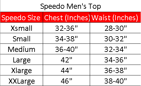 Speedo rash guard outlet size chart