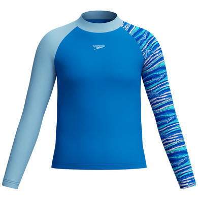 Hidden Fin Lagoon Blue Boys Printed Long Sleeve Rash Top