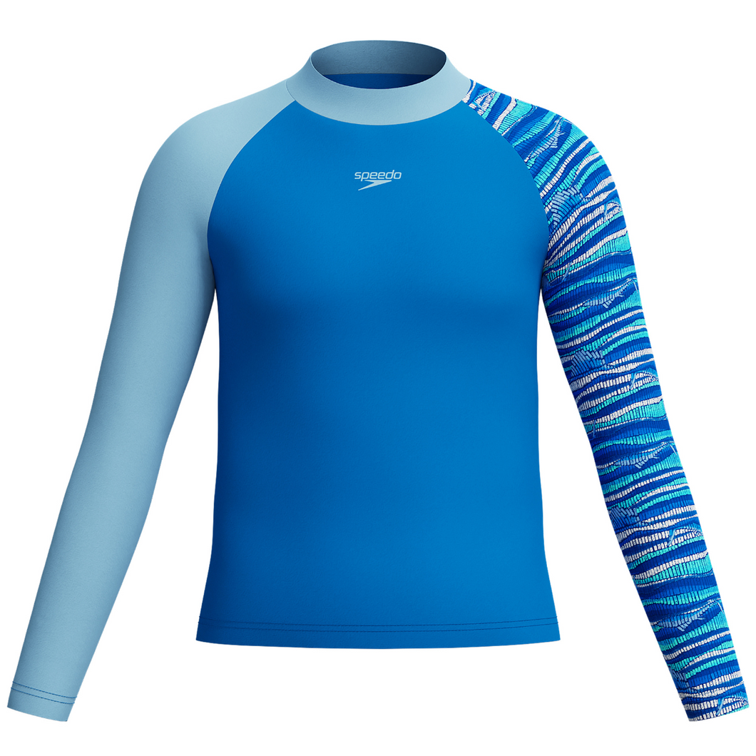 Hidden Fin Lagoon Blue Boys Printed Long Sleeve Rash Top