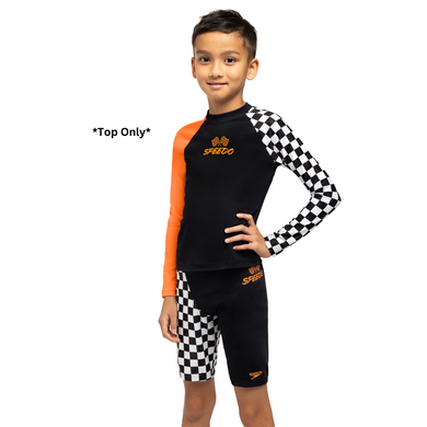 Splash & Learn 2.0 Boys Printed Longsleeve Rash Top (Black/Papaya/White)