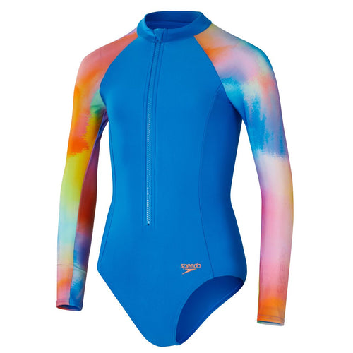 Botanical Ombre Girls Long Sleeve Swimsuit (Punch Blue)