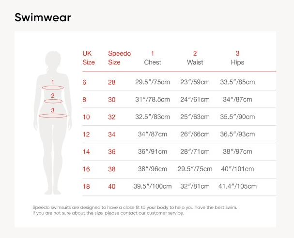 Speedo swimsuit sizes chart shop